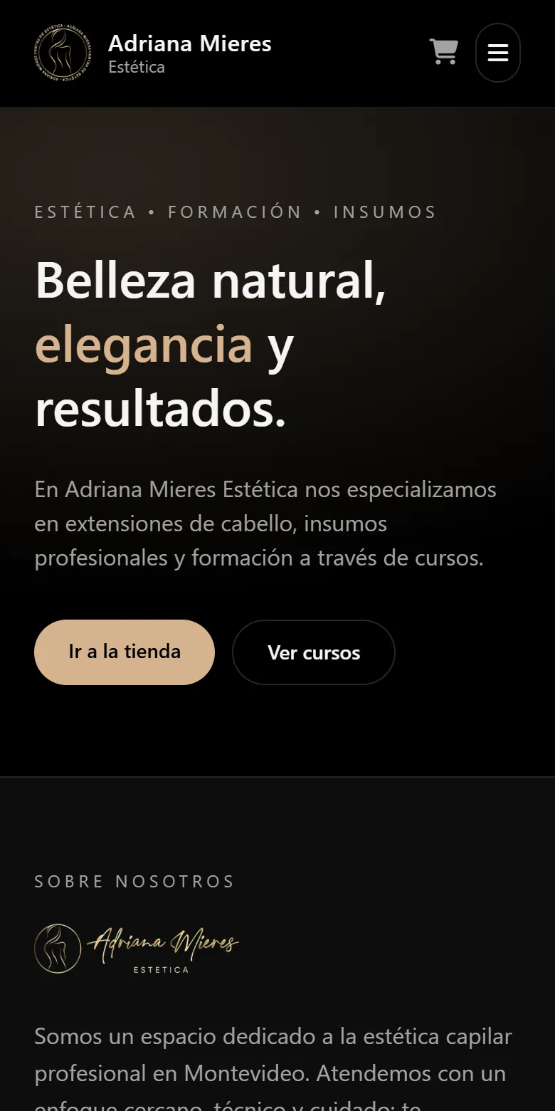 Portada de la tienda de Adriana Mieres, con su local y el acceso al catálogo