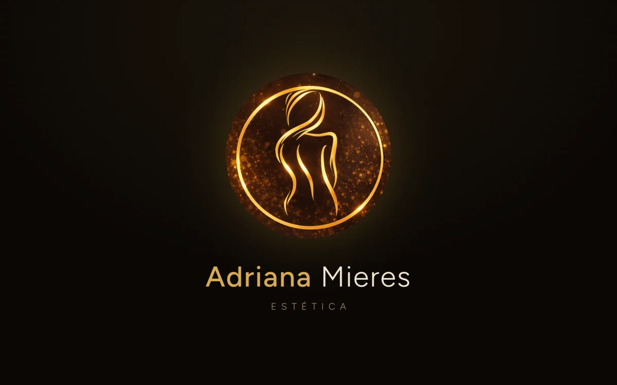 Marca de Adriana Mieres Estética: emblema dorado sobre fondo negro