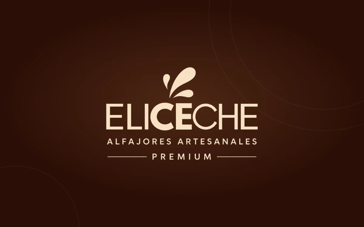 Marca de Eliceche: la gota y el nombre en crema sobre chocolate