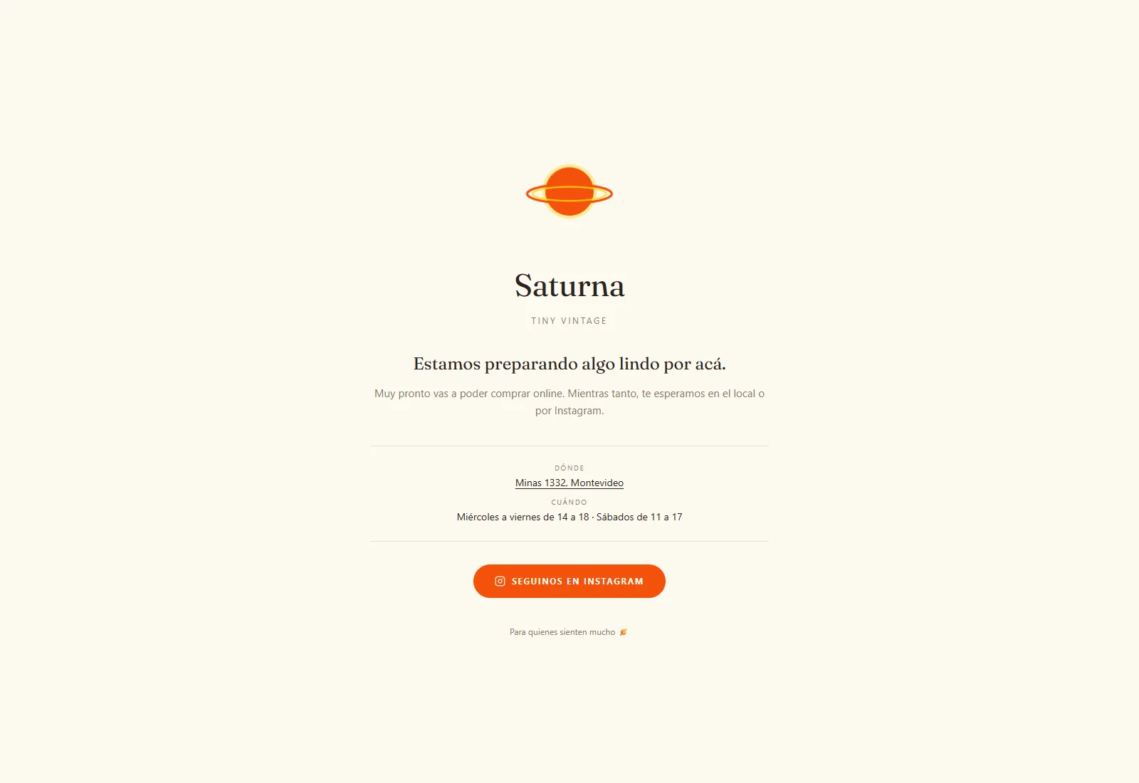 Landing de Saturna, tienda de ropa vintage, mientras se termina el catálogo online